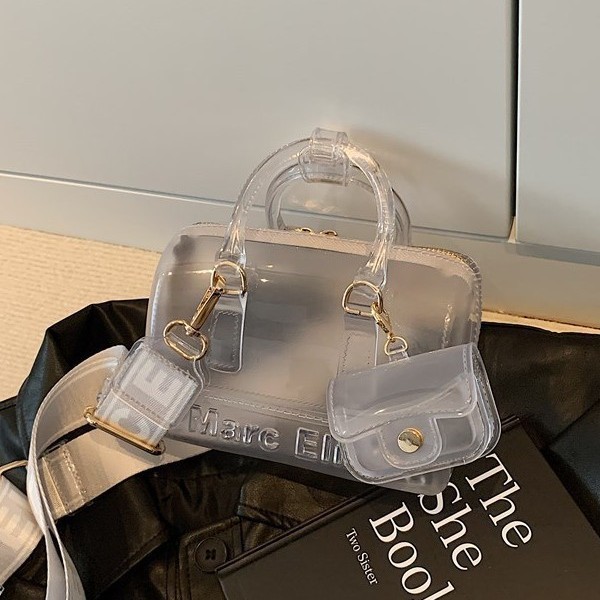 Summer 2026 New PVC Transparent Jelly Handheld Pillow Zipper Women's European American Fashion Texted Shoulder Crossby Bag
