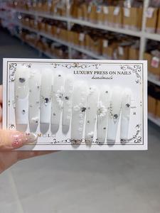 <span class=keywords><strong>Elegantes</strong></span> <span class=keywords><strong>uñas</strong></span> de <span class=keywords><strong>boda</strong></span> de estilete hechas a mano con diseño de Arte de <span class=keywords><strong>uñas</strong></span> 3D, <span class=keywords><strong>uñas</strong></span> acrílicas blancas puras, cubierta completa con pegamento - Product Image 3