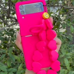 Funda de Silicona Líquida de Lujo con Correa de Neón, Antigolpes, con Cordón y Agarre para Teléfono, para Z Flip 3/4/5/6, Estilo Ins, Corazón 3D - Product Image 4