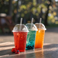 Gobelets à café transparents personnalisés en PET à paroi simple pour les cafés, pour servir des boissons froides, du café glacé, du jus, de l'eau minérale avec des couvercles à paille