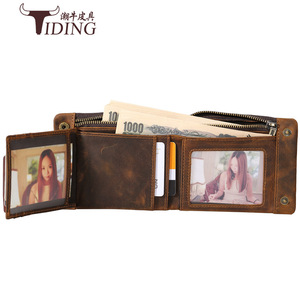 Portefeuille à deux volets en cuir Crazy Horse pour homme, fin, en cuir véritable, marron foncé 4037 - Product Image 5