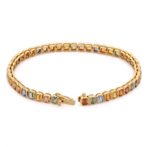 Bracelet de Tennis en saphir naturel fait à la main 18K, Bracelet en or jaune fin avec pierres précieuses, vente en gros, bijoux personnalisés pour hommes et femmes - Product Image 5