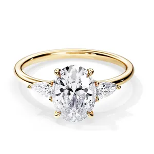 MaiYi 9K/10K/14K/18K/PT950 スリーストーン 3カラット オーバル モアサナイト ダイヤモンド 女性用 結婚指輪 婚約指輪 ソリッドゴールドリング - Product Image 1