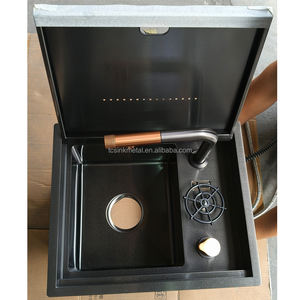 Fregadero de Barra Oculto Bajo Encimera de Acero Inoxidable SUS304 Nano Negro de 520x420 mm, Hecho a Mano, con <span class=keywords><strong>Enjuagador</strong></span> de Vasos y Grifo Elevador - Product Image 6