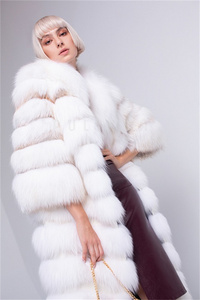 Abrigo de Piel de Zorro Blanco Largo para Invierno, Manga Tres Cuartos, Abrigo de Piel de Zorro Rojo con Parches para Mujer, Chaleco de Piel de Zorro para Mujer, Abrigo de Visón - Product Image 2