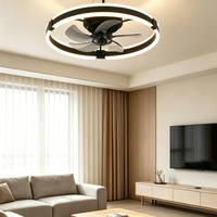 Ventilateur de plafond LED moderne à double anneau, moteur DC, 5 pales, montage encastré, intensité variable, pour salon, chambre et salle à manger