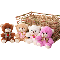 Lot de 4 mini-ours en peluche colorés, ours en peluche assortis avec nœuds roses pour les déstockages des dollar stores et des boutiques
