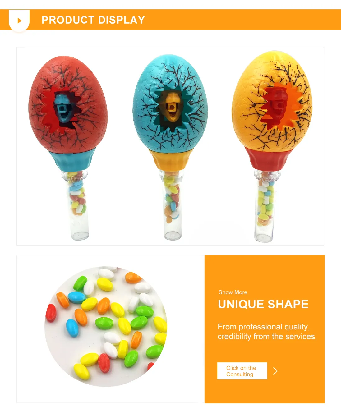 OEM Kunststoff-Süßigkeiten-Spielzeug mit Rohr Schlussverkauf Kunststoff dehnbares Dinosaurier-Ei klassische Süßigkeiten-Spielzeug Rohr
