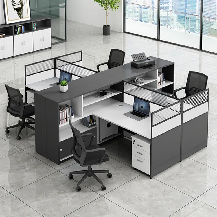 Modern Office Cubicles Workstation Desk Office Furniture 2 Person Staff Desk Wooden Workstation