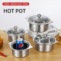Petit Pot de cuisine en argent en acier inoxydable Shabu Shabu, Pot chaud à Induction avec doubles poignées en acier inoxydable