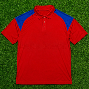 เสื้อเจอร์ซีย์ลำลองสีแดงและสีน้ำเงินสำหรับผู้ชาย แขนสั้น สไตล์สปอร์ต แห้งเร็ว ผ้าถักป้องกันการเป็นขุย - Product Image 1