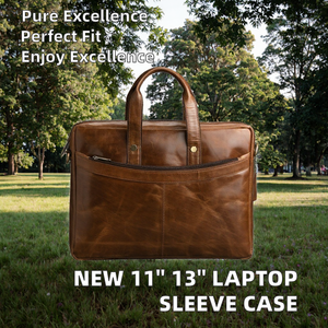 Genuine Leather Lap Sleeve Bag Brown Briefcase Tablet <b>Pouch</b> Portable Office Carry Case - Product Image 2