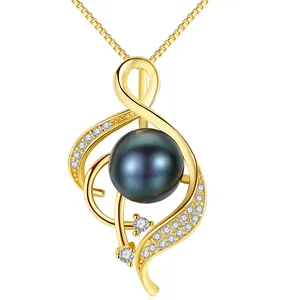 Toderi Elegant Necklace Women Musical Notes Natural Pendant Gold Plated Sterling Silver S925 Pearl Necklace For Women