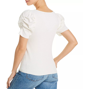 Manches courtes d'été En Nylon Serré Col Rond Manches Bouffantes Élastique Flambage Pull <span class=keywords><strong>Chemisier</strong></span> femmes tops - Product Image 4