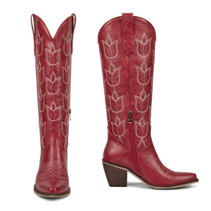 Botas Vaqueras Vintage al por Mayor WETKISS, Botas Altas hasta la Rodilla con Punta Redondeada <span class=keywords><strong>y</strong></span> Tacón Cuadrado, Botas de Vaquera para Mujer con Bordado de Flores - Product Image 3