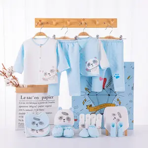 NB 0-6m 18 buah Set baru lahir bayi salam hadiah menebal piyama sarung tangan bayi bib untuk musim gugur musim dingin pakaian bayi Set hadiah