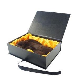 Caja de embalaje de regalo de extensión de cabello negro plegable de cinta ecológica personalizada de lujo con cinta de color do - Product Image 1
