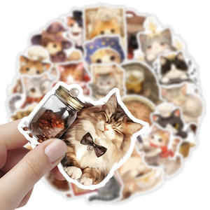 54 pièces Original café petit chaton dessin animé Graffiti autocollants pour mur <span class=keywords><strong>chambre</strong></span> décor beau chat autocollant - Product Image 5