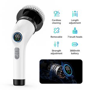 Recharge sans fil avec 7 têtes de brosse avec écran LCD Type-C Charge Brosse électrique rotative pour le nettoyage avec long manche - Product Image 2