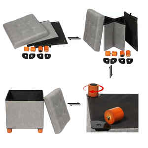 Bailey <span class=keywords><strong>Pouf</strong></span> Ottoman durevolezza con gambe in legno <span class=keywords><strong>grigio</strong></span> lino multifunzione sgabello moderno tavolino da caffè ottomano - Product Image 5