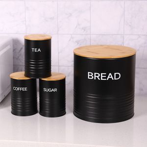 Juego de recipientes de almacenamiento Mystic Arts de hojalata con tapa de bambú, herméticos, para alimentos de cocina, para café, azúcar y pan. - Product Image 3