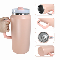 Vasos Térmicos de 64oz con Recubrimiento en Polvo de Marca OEM, Venta al por Mayor de Fábrica, Elegantes Tazas de Café sin Plomo con Asa y Pajita