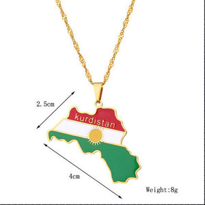 สร้อยคอจี้แฟชั่นหรูหรา สแตนเลส 316L ชุบทอง 14k 18k PVD ลายแผนที่เคอร์ดิสถาน สำหรับผู้หญิง - Product Image 3