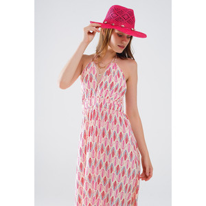 Robe d'été maxi avec imprimé plumes et dos ouvert en rose - Product Image 5