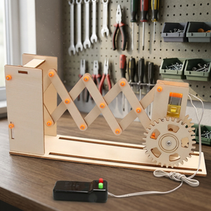 Kit éducatif mécanique en bois OKYN-G5467, modèle d'apprentissage STEM avec porte à ciseaux extensible et entraînement par engrenages, télécommandé - Product Image 5
