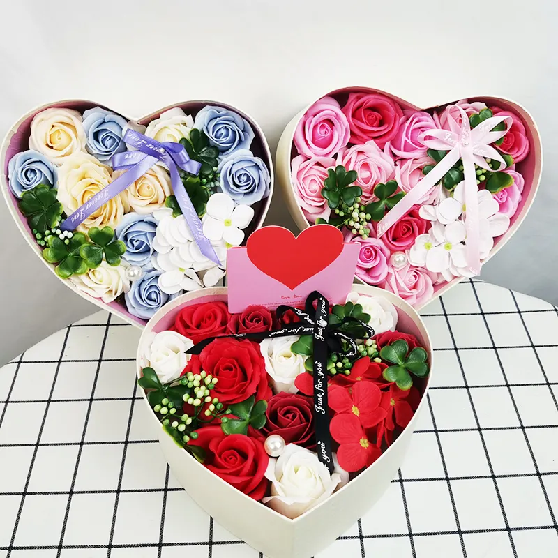 Bulk Hartvorm Moeders Dag Moeder Rose Present Gift Zeep Bloemen Kunstmatige Nep Bewaard Rose Gift Box Valentijnsdag Gift