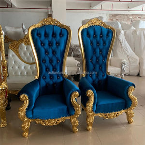 Bras de conception moderne royal haut dossier en acier inoxydable doré <span class=keywords><strong>cadre</strong></span> velours roi trône chaise à vendre - Product Image 2