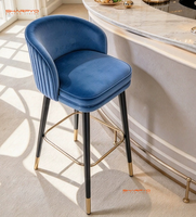 Chaise de comptoir moderne en velours avec dossier, tabouret de bar en bois et tissu pour la maison et la salle à manger - Vente en gros