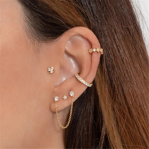 ROXI Pendientes de Plata de Ley S925 con Tres Circonitas de 16G, Chapados en Oro de 18K, Joyería Corporal para Cartílago Perforado - Product Image 4