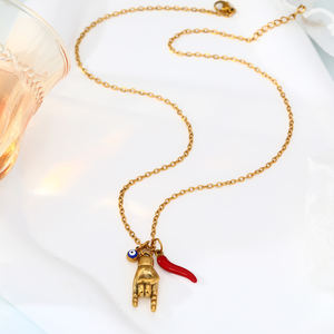 FYファッションジュエリーDIYステンレス鋼ロープチェーン邪眼ハンドホーンハートチャームグッドラッキーイタリアンお守りペンダントネックレス - Product Image 4