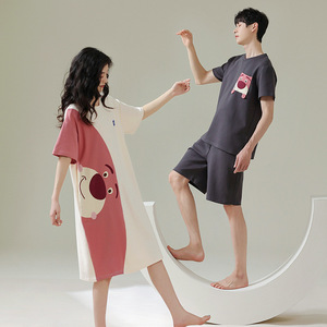 Pijamas de Pareja de Verano de Algodón de Manga Corta con Estampado de Fresa y Oso Carmly, 25 Estilos Nuevos, Camisón, Ropa de Dormir para Mujer, Traje para Hombre - Product Image 2