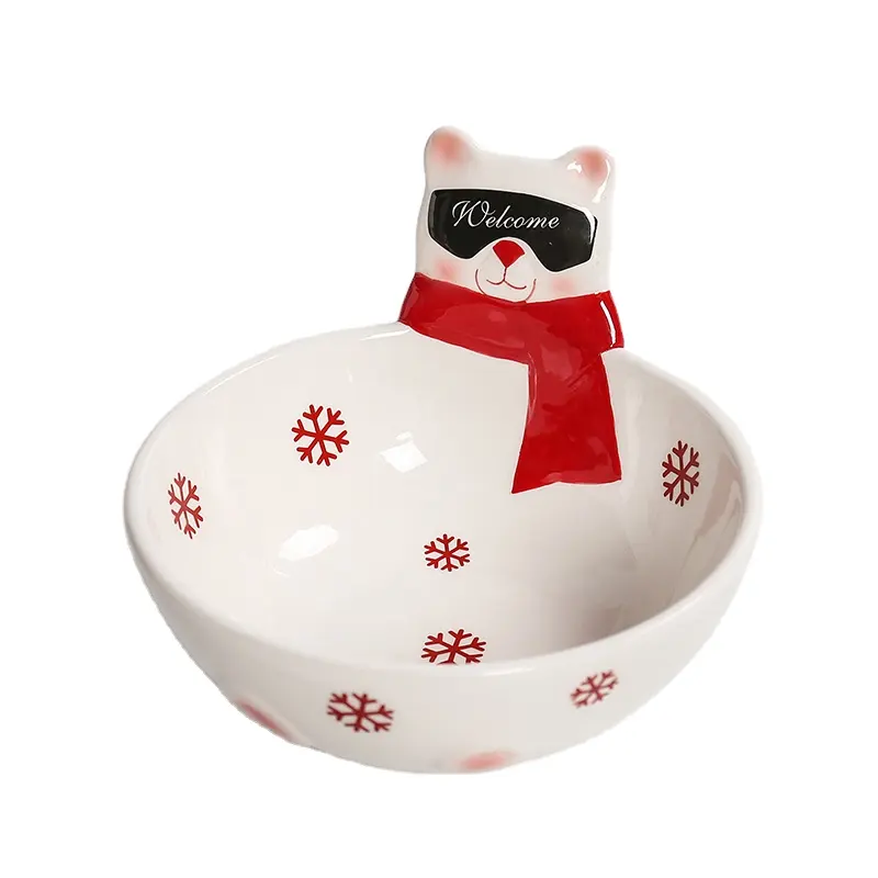 Cookie Bowl De Cerâmica Urso Polar De Natal Cozinha Decoração Branco Vermelho