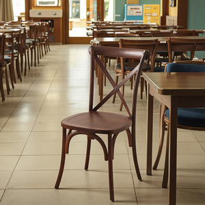 เก้าอี้รับประทานอาหารแบบไขว้หลังไม้โอ๊คสีเข้มสีกากีเข้มสำหรับโรงนาจัดงานแต่งงานงานเลี้ยงห้องนอนโรงเรียนโรงแรม - Product Image 5