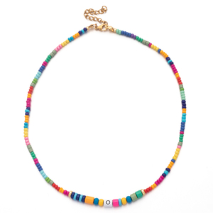 New Boho <span class=keywords><strong>collana</strong></span> fatta a mano <span class=keywords><strong>con</strong></span> smalto <span class=keywords><strong>perline</strong></span> piccole <span class=keywords><strong>con</strong></span> pendente a lettera per donna - Product Image 5