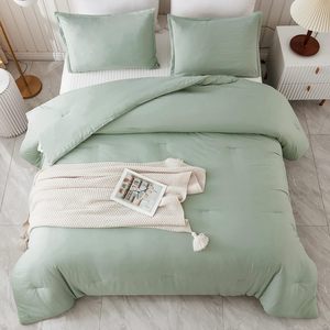 King Size verde salvia 3 pezzi leggero solido biancheria da letto per tutta la stagione soffice <span class=keywords><strong>piumino</strong></span> alternativo Set <span class=keywords><strong>coperta</strong></span> trapunta - Product Image 6