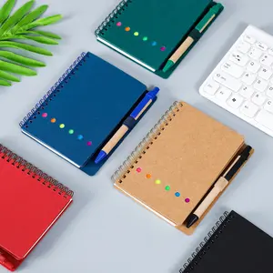 Escola fornecedores papel cadernos Kraft A5 A6 colorido pegajoso scrapbook espiral caderno com caneta