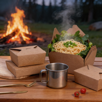 Boîte à lunch carrée jetable en papier kraft 32 oz, style luxueux, recyclable et biodégradable, écologique pour les restaurants et les plats à emporter