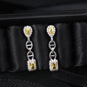 Fashion Rhodium Plated Necklace <b>Stud</b> Drop <b>Earring</b> Sets Yellow 5A Zircon Square Diamond High End Conjunto De Joyas - Product Image 4