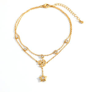 <span class=keywords><strong>Tobillera</strong></span> de Acero Inoxidable para Mujer SongYi con Dijes de Estrella y Luna Antideslustre, Chapada en Oro PVD de 18K, Ideal para la Playa o como Regalo - Product Image 5