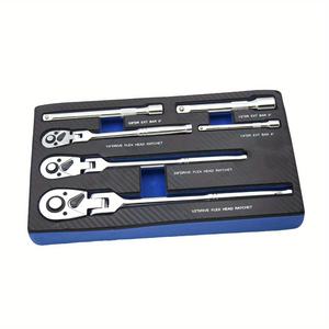 Juego de 6 Llaves para Cabeza de Remolque Disponible en Tamaños de 1/4\", 3/8\" y 1/2\", 72 Dientes, Mango Ajustable y Curvado, Herramienta de Reparación - Product Image 3