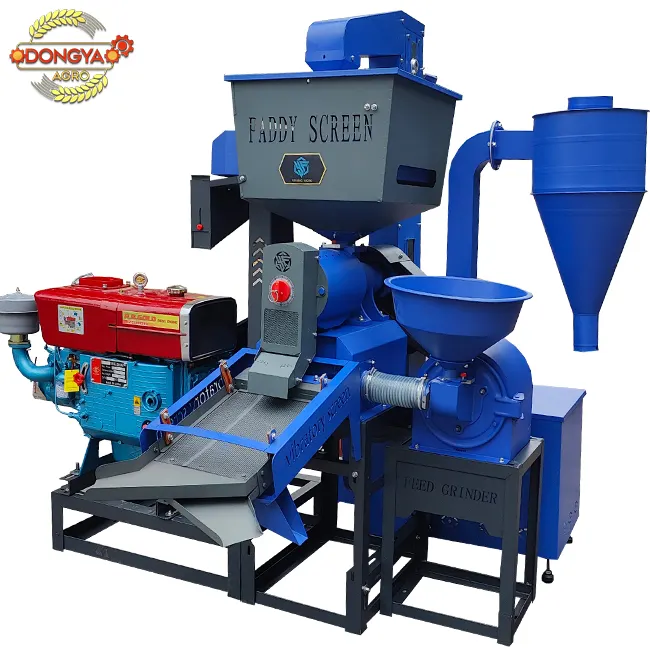 DONGYA AGRO a combiné la machine commerciale de moulin à riz de type diesel refroidie à l'eau 650kg-1500kg avec l'ascenseur