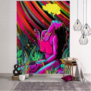 Hippie mur grande <span class=keywords><strong>tapisserie</strong></span> tenture murale psychédélique fumée Cool fille Art mystique Kawaii chambre décor Mandala Yoga pique-nique tapis feuille - Product Image 5