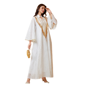 Abito da Festa Elegante in Poliestere con Paillettes Floreali Lunghezza Caviglia Abaya di Lusso per Donne Musulmane Vestito Lungo Arabo Saudita - Product Image 1
