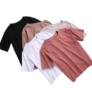 solid color short sleeve wholesale girls blank t shirts women cotton plain basic t shirt for ladies crop top t-shirt women