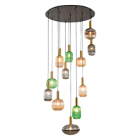 Plafonnier moderne à utilisation intuitive et personnalisable avec 12 lumières tulipes combinées, base en acier, couvercle en verre, 100 Shelby