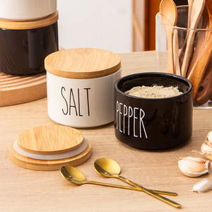 <span class=keywords><strong>Arredamento</strong></span> moderno cucina 270ml capacità di <span class=keywords><strong>sale</strong></span> in ceramica e pepe ciotole con coperchio di bambù - Product Image 6